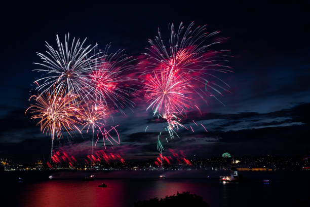 istock Fireworks over Bosphorus Strait, Istanbul City, Turkey 1240234821