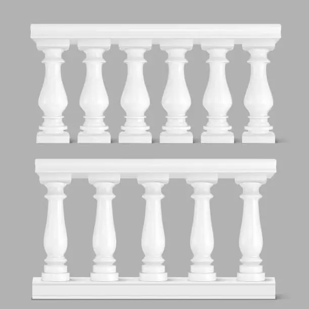 Vector illustration of White marble balustrade, handrail for balcony