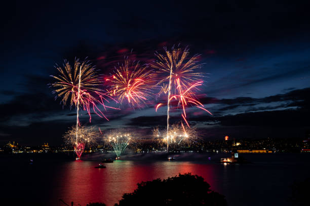 istock Fireworks over Bosphorus Strait, Istanbul City, Turkey 1240238212