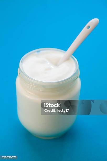 Yogurt Jar Stock Photo - Download Image Now - Blank, Blue, Breakfast