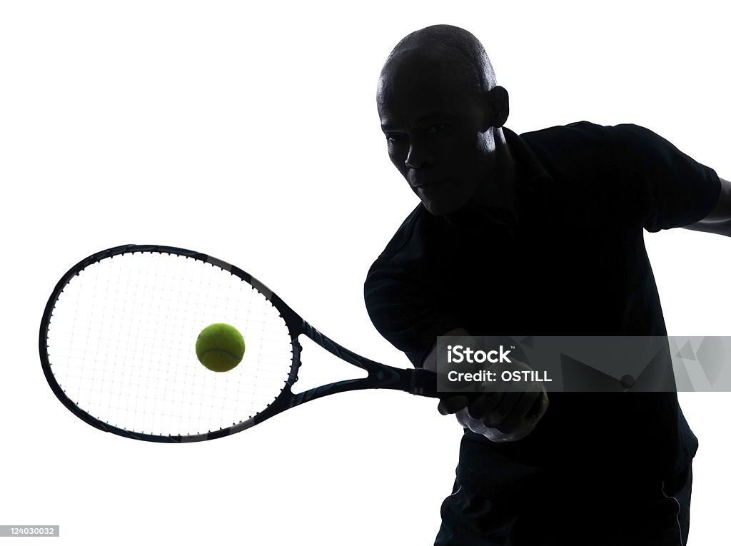 Человек Теннисный игрок Удар справа - Стоковые фото Силуэт роялти-фри