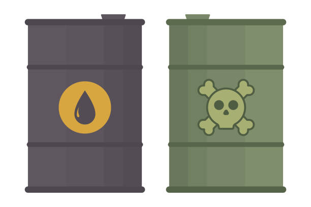 ilustrações de stock, clip art, desenhos animados e ícones de vector flat style steel barrel of oil drop and skull and bones icons. crossbones sign. hazardous industrial waste in the container. radiation and toxicity. hazard danger symbol for infographics - toxic waste vector biohazard symbol skull and crossbones