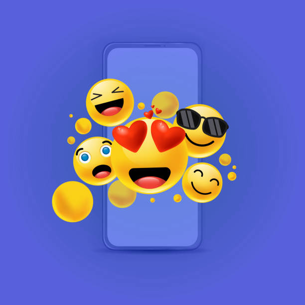 istock Various funny emoticons out of a blue smartphone 1240312606