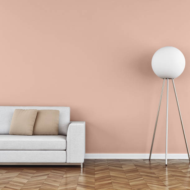 istock Elegant living room 70's style with sofa colored background 1240321301