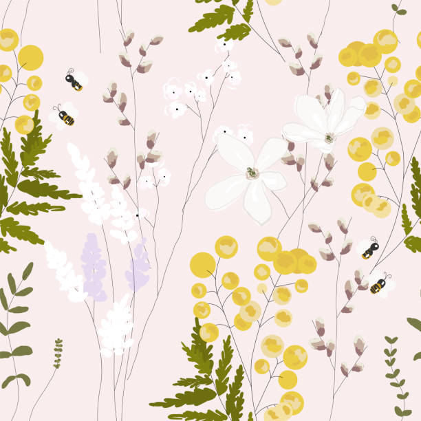 illustrazioni stock, clip art, cartoni animati e icone di tendenza di disegno a mano primavera floreale senza soluzione di continuità - sweet magnolia magnolia flowers plants