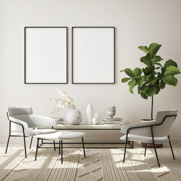 istock mock up poster frame in modern interior background, scandinavian style, 3D render 1240333901