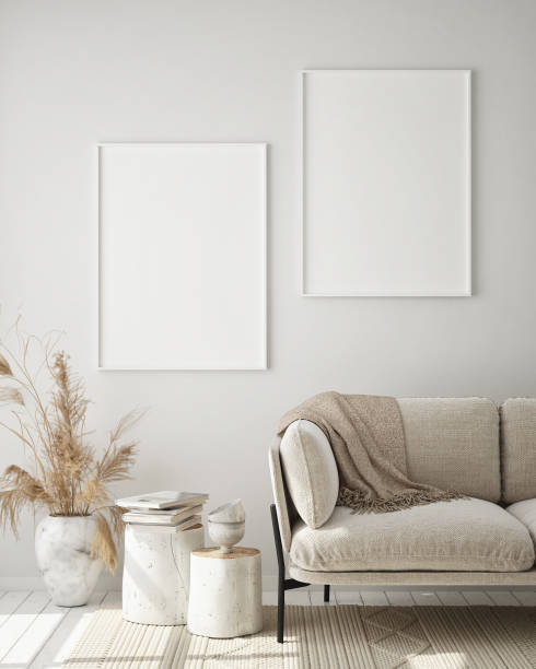 istock mock up poster frame in modern interior background, scandinavian style, 3D render 1240333902