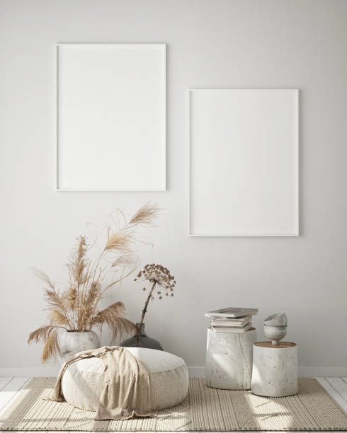 istock mock up poster frame in modern interior background, scandinavian style, 3D render 1240334419