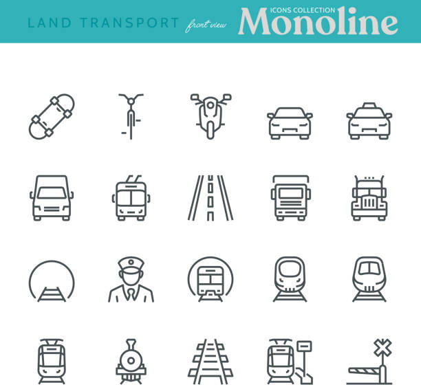 illustrations, cliparts, dessins animés et icônes de icônes de transport terrestre, vue venant en sens inverse/avant, concept monoline - passage à niveau