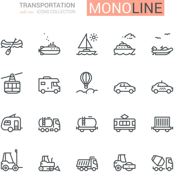 transport-icons, seitenansicht, teil ii. - aerial passenger line stock-grafiken, -clipart, -cartoons und -symbole