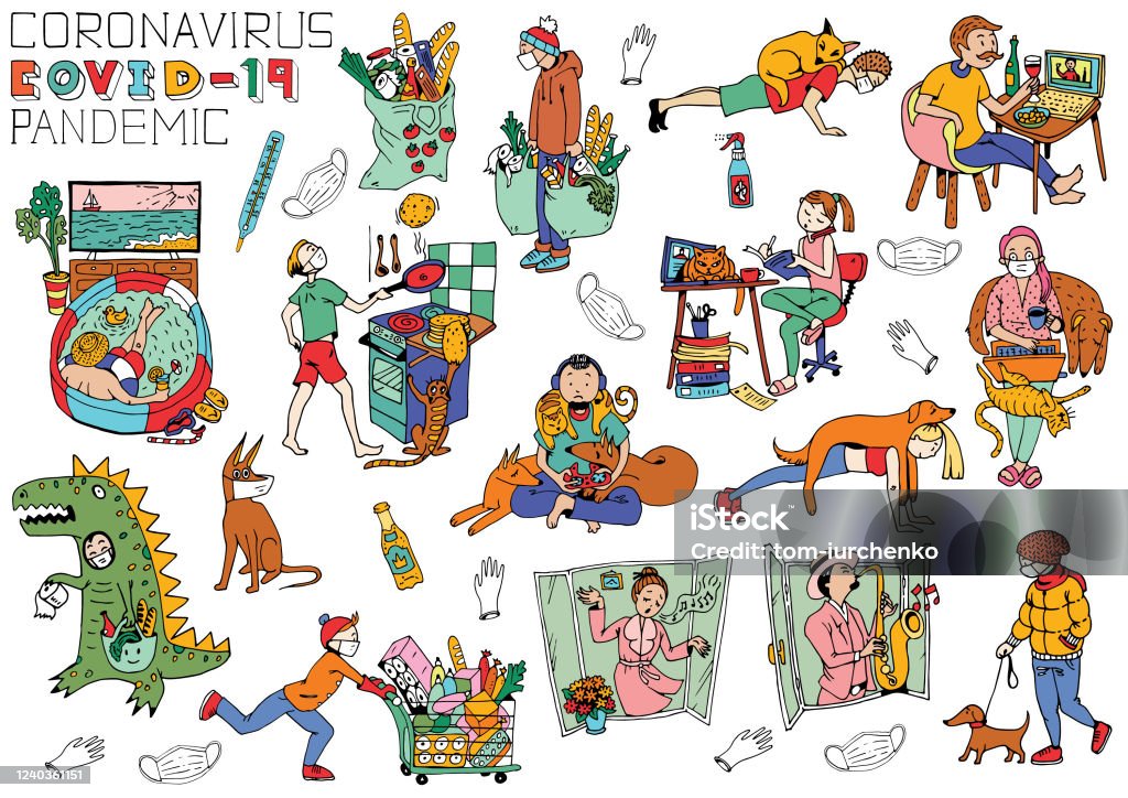 Selfcare During The Coronavirus Pandemic Cartoon Characters Stay At Home At  Quarantine Even In Difficult Times Do Not Lose Optimism And Stay Positive  Stock Illustration - Download Image Now - iStock