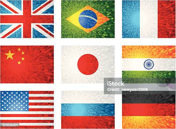 Conjunto De Bandeiras Brilhantes - Arte vetorial de stock e mais imagens de Inglaterra - Inglaterra, Bandeira da Índia, Bandeira da França