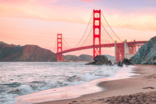 istock Golden bridge in pink sunrise 1240379695