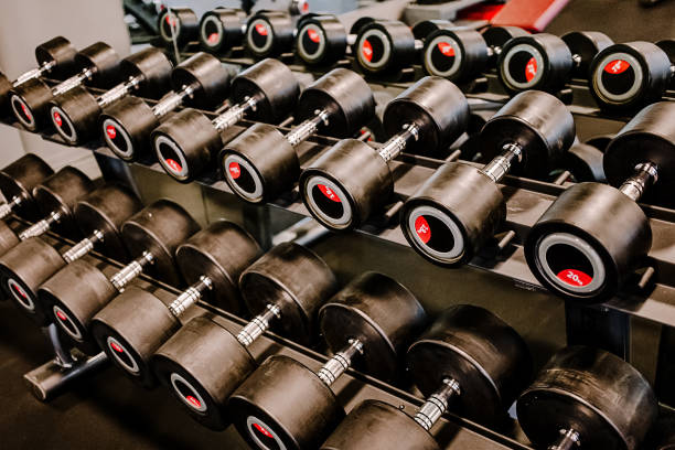 istock metal heavy dumbbells 1240394176