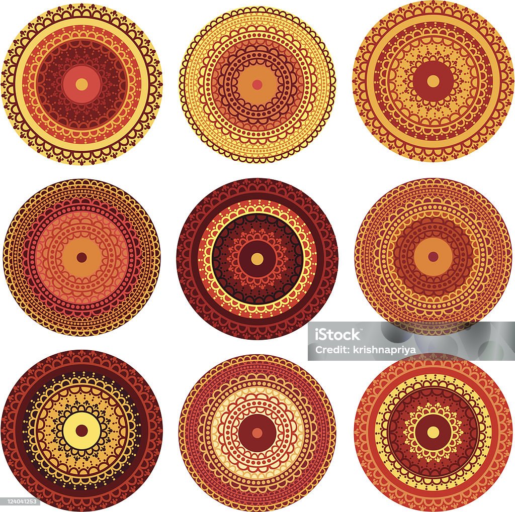 Henna Mandala designs Indian henna art inspired , Henna Mandala Designs (red/yellow Series) Color Image stock vector