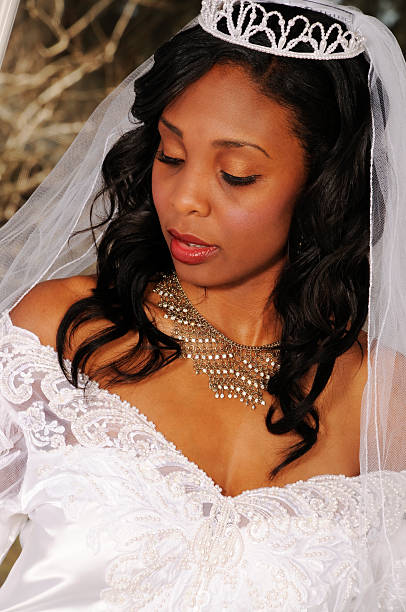 istock Beautiful African American Young Bride Looking Down 124041515