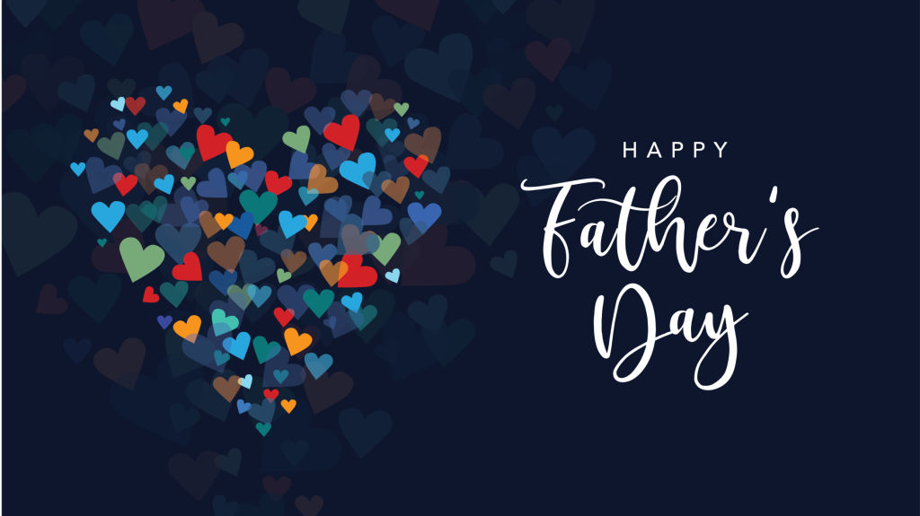 Happy Father's Day Holiday Greeting Card with Handwriting Text Lettering and Vector Hearts Background Illustration