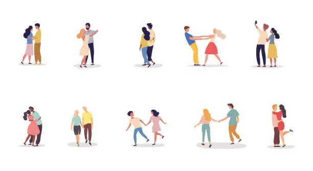 Vector illustration of Collection of different romantic couples on a date