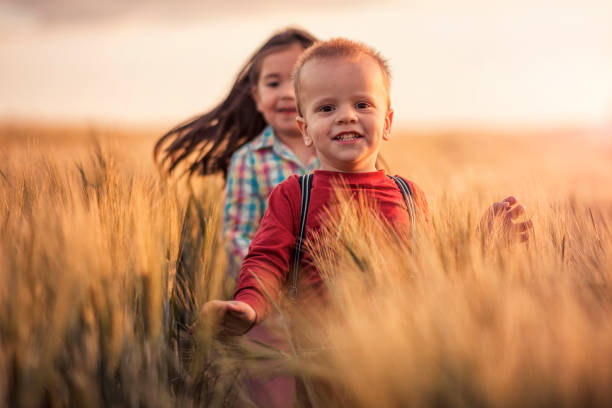 istock Brother and sister playing in the grain field 1240480251