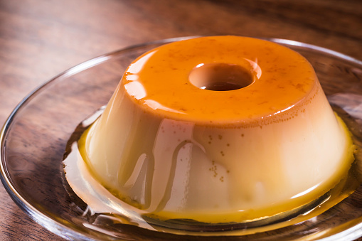Condensed Milk Pudding on Glass Dish