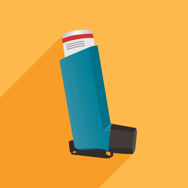 Asthma Inhaler icon Vector illustration of asthma inhaler on a gold background. asthma inhaler stock illustrations