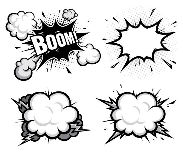 comic book efect explosion set of comic book efect explosion bomb stock illustrations