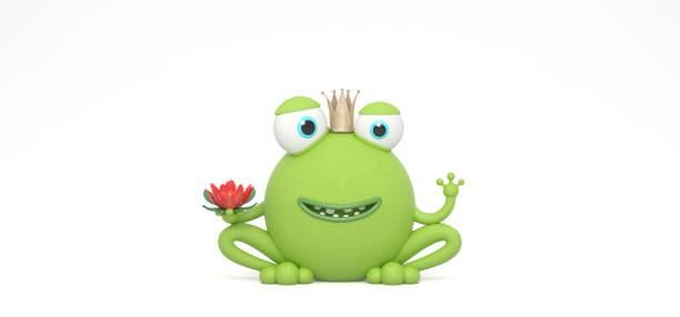 Orange tropical frog wearing a crown on a white background