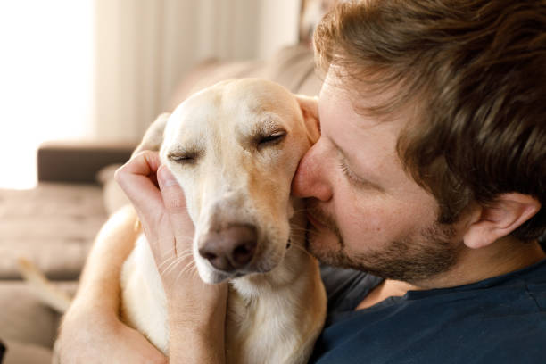 istock Man hugging and sniffing his dog 1240594095