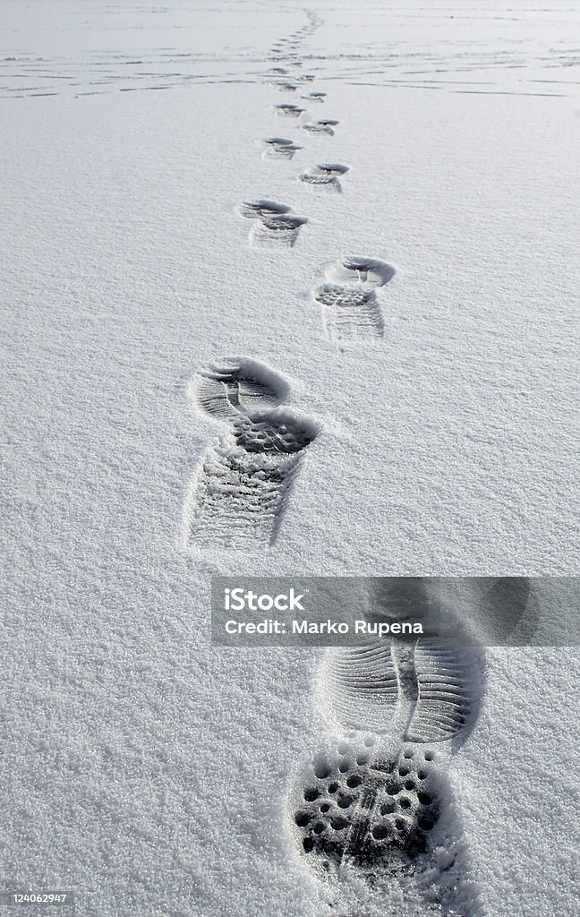 Traces Deep traces in the white snow Cold Temperature Stock Photo