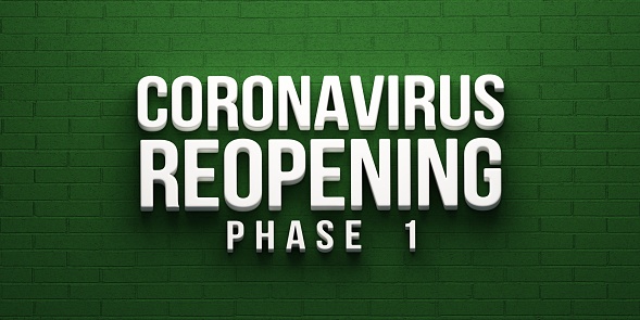 3D text Covid-19 Coronavirus Reopening Phase 1 cover page for website