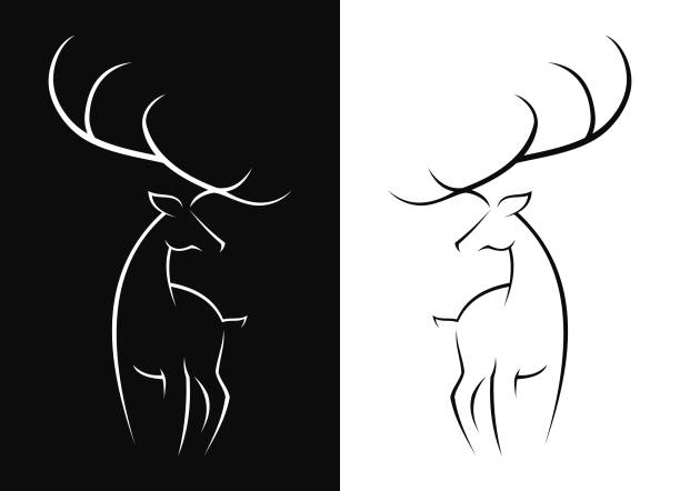 jelenie sylwetka - ikona wektora konturu - elk deer hunting animals hunting stock illustrations