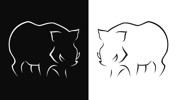 Wild boar, hog outline silhouette - vector hunting icon Stylized silhouette of a wild boar or a hog - black and white outline vector icon boar stock illustrations