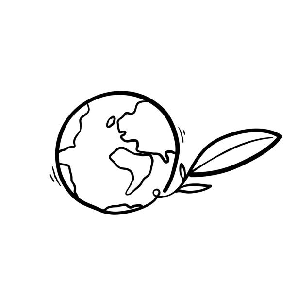ręcznie rysowane doodle ziemi z symbolem roślin nasion dla środowiska eco kreskówki - marnowanie wody stock illustrations