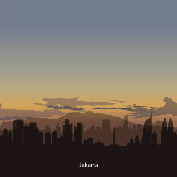 Vector Jakarta skyline illustration with dans sky - ilustração de arte vetorial