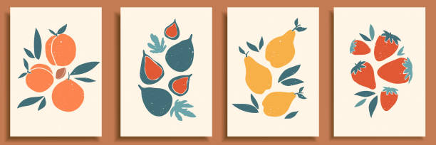 illustrations, cliparts, dessins animés et icônes de affiche abstraite - pêche fruit