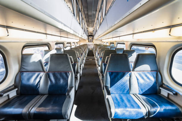 istock Interior view of an empty passenger train car 1240722676