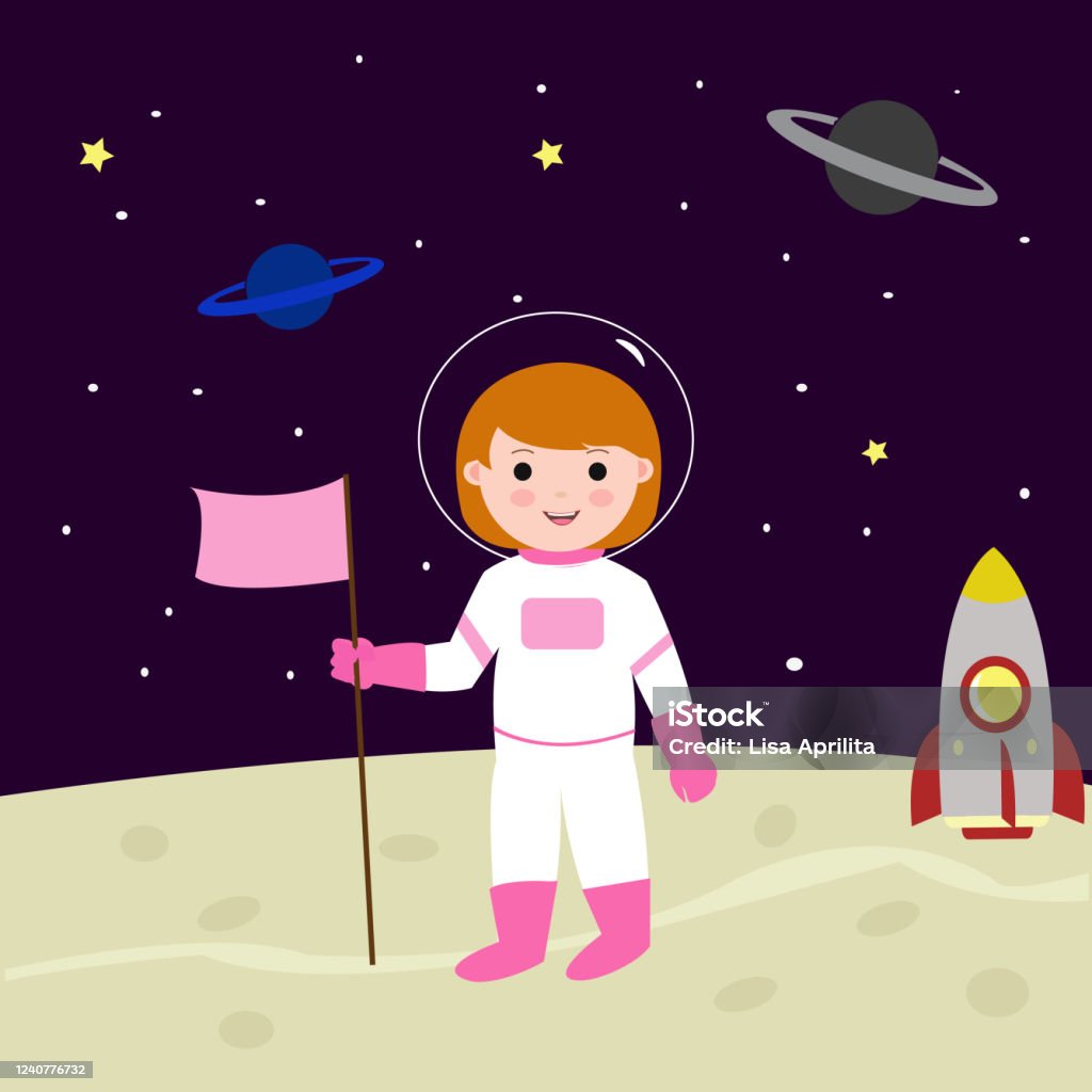Ilustración de Astronauta Chica Aterrizando En La Luna Dibujo De Dibujos  Animados Vector y más Vectores Libres de Derechos de Niñas - iStock