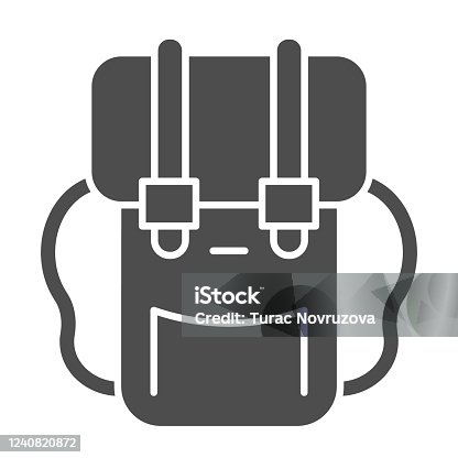 istock Hiking backpack solid icon, Summer tourism concept, Tourist camping bag sign on white background, Travel backpack icon in glyph style for mobile concept and web design. Vector graphics. 1240820872