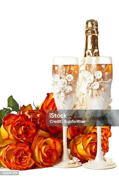 Champagne And Roses Stock Photo - Download Image Now - Alcohol - Drink, Bottle, Bouquet