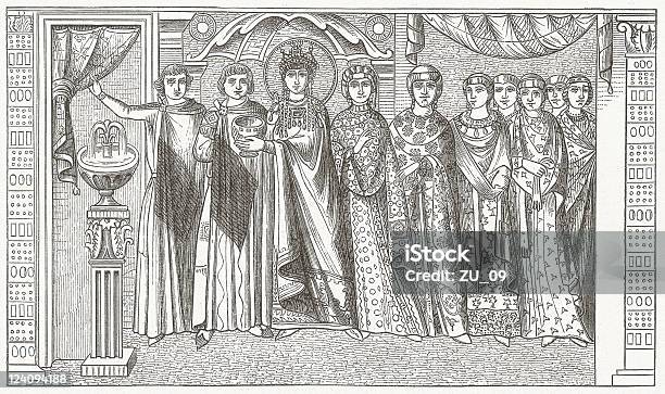 Empress Theodora I Opublikowana 1881 - Stockowe grafiki wektorowe i więcej obrazów Akwaforta - Akwaforta, Cesarstwo Bizantyńskie, Cesarzowa