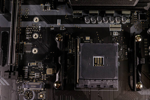 istock Close-up of a modern computer motherboard. Electronic computer hardware technology 1240947960