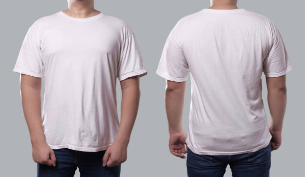 istock Anonymous male in blank black t-shirt, front and back view, isolated over gray background. Design men shirt mock up template or print 1240950497