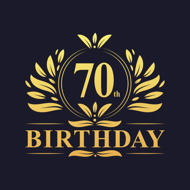 Luxury 70th Birthday Logo, 70 years celebration. 70th Birthday Design, luxurious golden color 70 years Birthday celebration. 70th stock illustrations