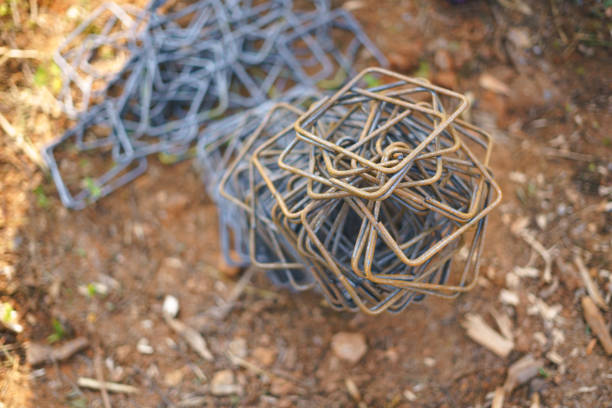 Rustic rebar or reinforced steel bar in square shape for house construction