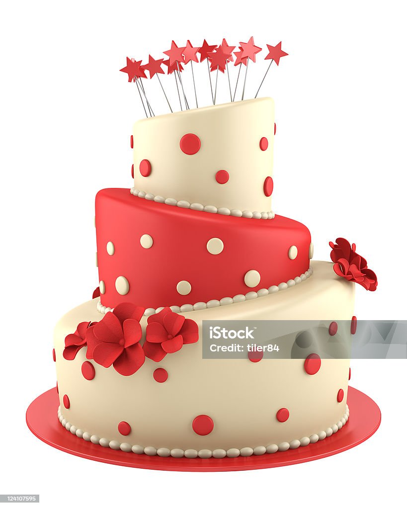 Big Round Red And Yellow Cake Isolated On White Background Stock ...