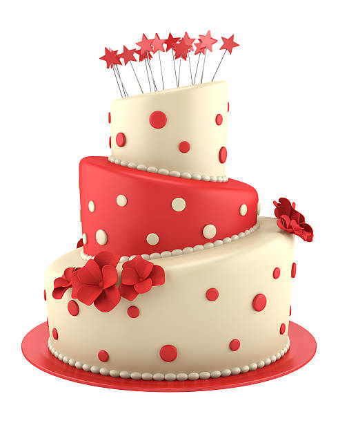 grande vermelha redonda e bolo amarelo isolado no fundo branco - dessert fruit torte red - fotografias e filmes do acervo