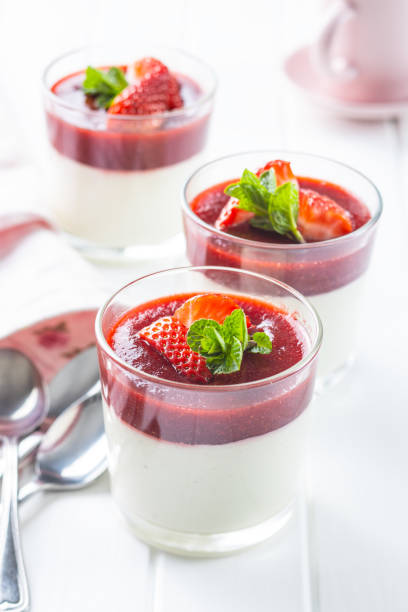 istock Italian dessert panna cotta with strawberries 1241083489