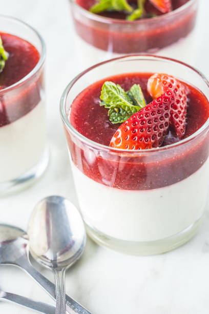 istock Italian dessert panna cotta with strawberries 1241083502