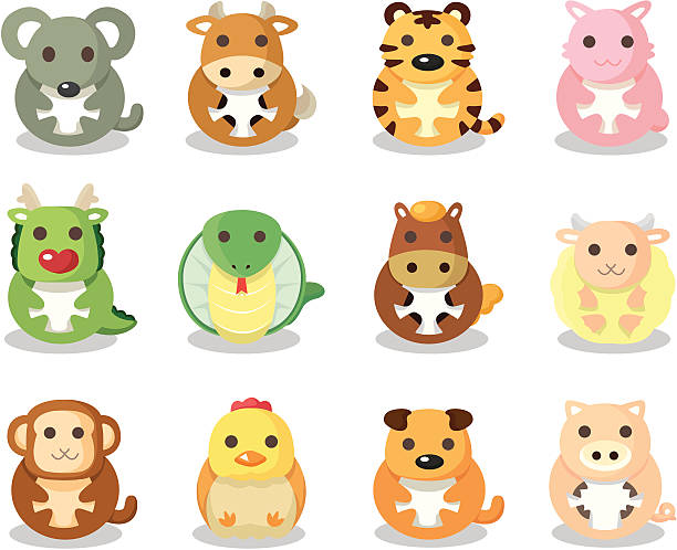 illustrations, cliparts, dessins animés et icônes de 12 animaux de dessin animé zodiaque - année du mouton