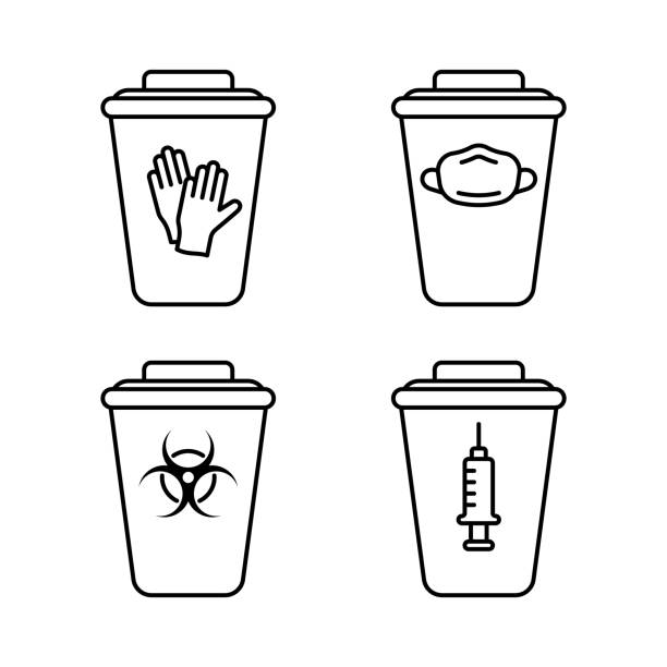 ilustrações, clipart, desenhos animados e ícones de conjunto de recipientes de resíduos médicos - utilization